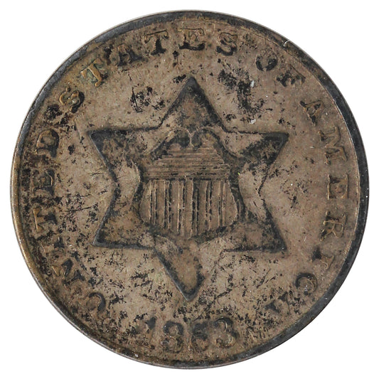 1853 Var. 1 USA 3 Cents (Toned)