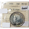 1950 No Design Canada 50-cents ICCS Certified MS62 (Toned)