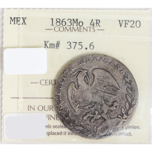 Mexico 1863Mo 4 Real ICCS Certified VF20