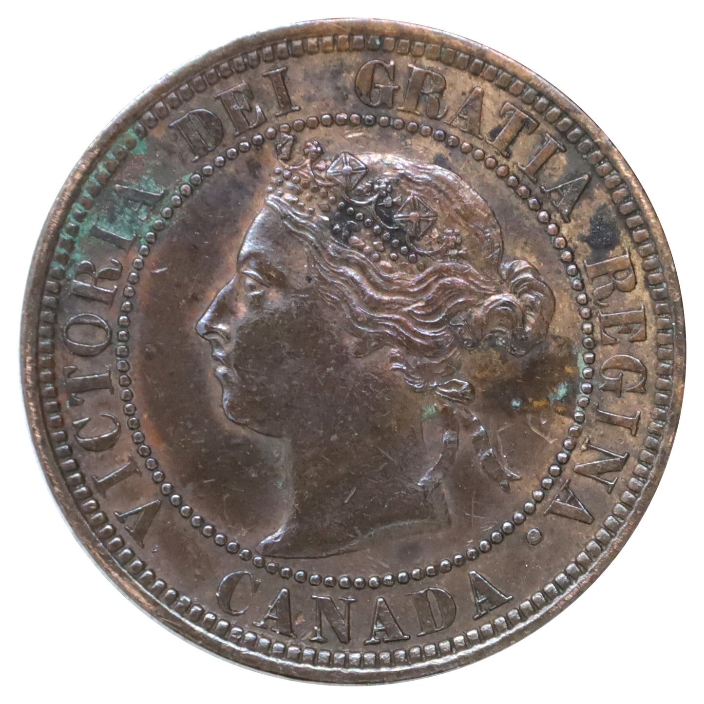 1882 Obv. 2 Canada 1-cent EF-AU (EF45) Scratched, marks, or impaired