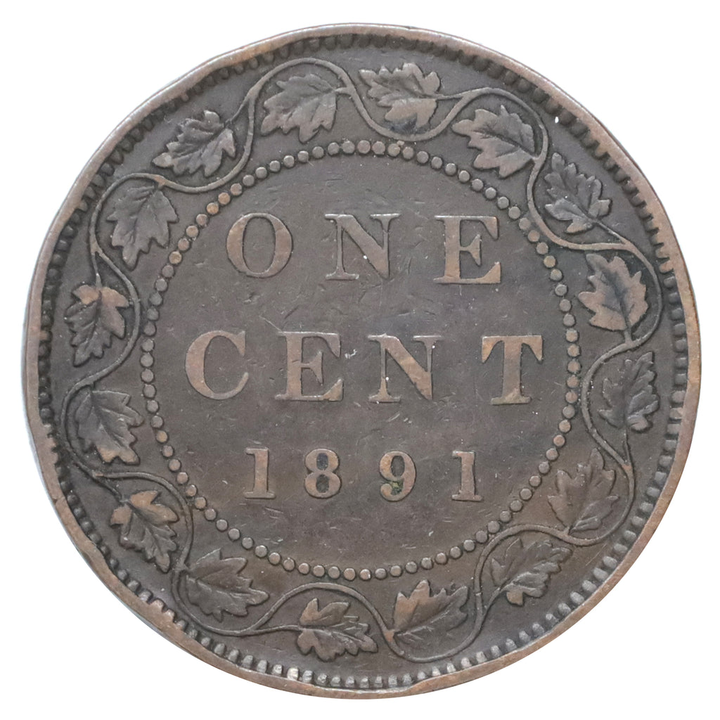 1891 SDSL Obv. 3 Canada 1-cent F-VF (F15) Scratched, marks, or impaired