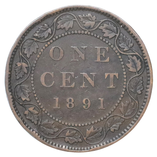1891 SDSL Obv. 3 Canada 1-cent F-VF (F15) Scratched, marks, or impaired