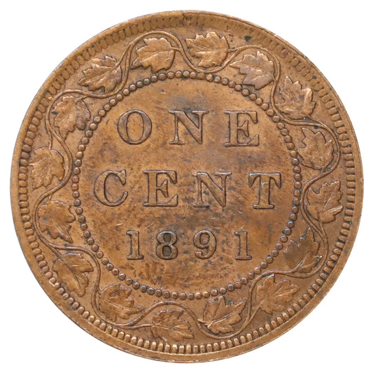 1891 LDLL Obv. 3 Canada 1-cent VF-EF (VF30) Scratched, marks, or impaired