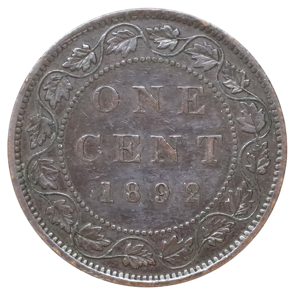 1892 Obv. 2 Canada 1-cent Very Fine (VF20) Scratched, marks, or impaired