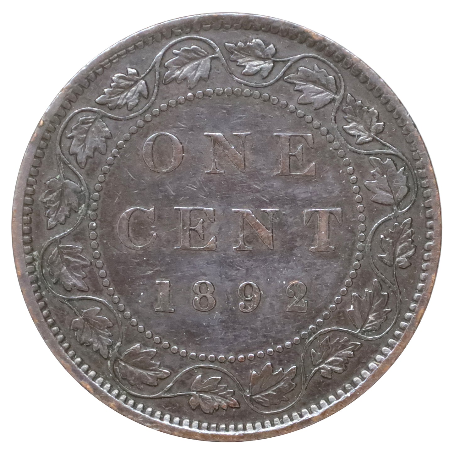 1892 Obv. 2 Canada 1-cent Very Fine (VF20) Scratched, marks, or impaired