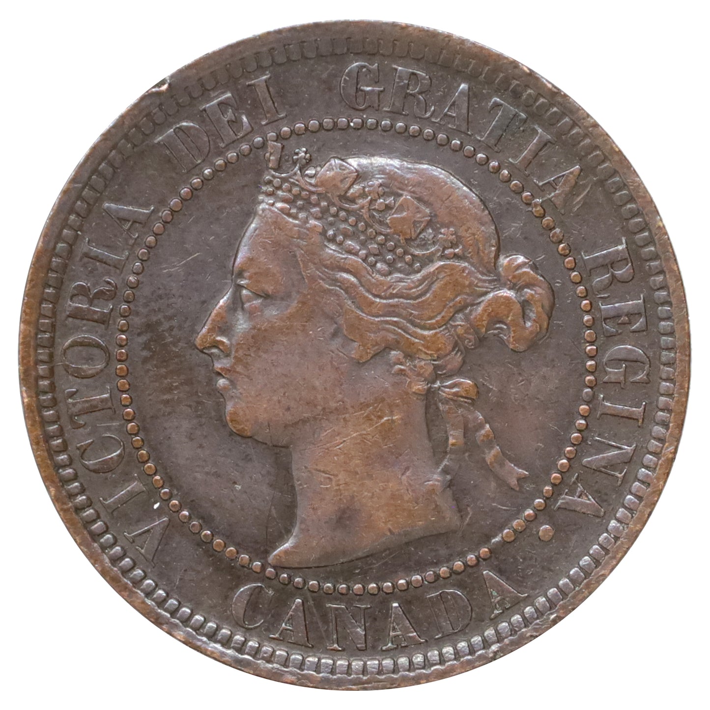 1892 Obv. 2 Canada 1-cent Very Fine (VF20) Scratched, marks, or impaired