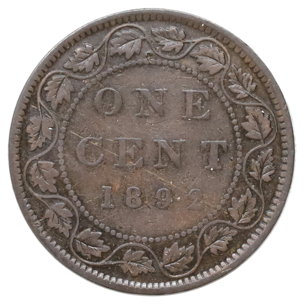 1892 Obv. 3 Canada 1-cent VG-F (VG10) Scratched, marks, or impaired