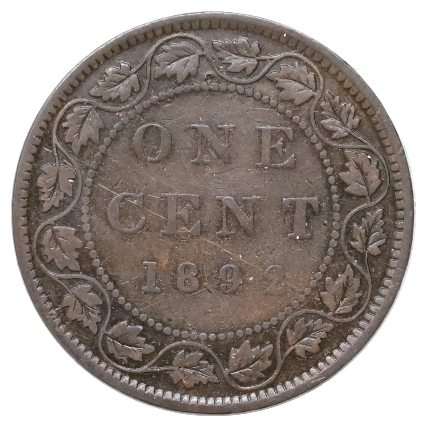1892 Obv. 3 Canada 1-cent VG-F (VG10) Scratched, marks, or impaired