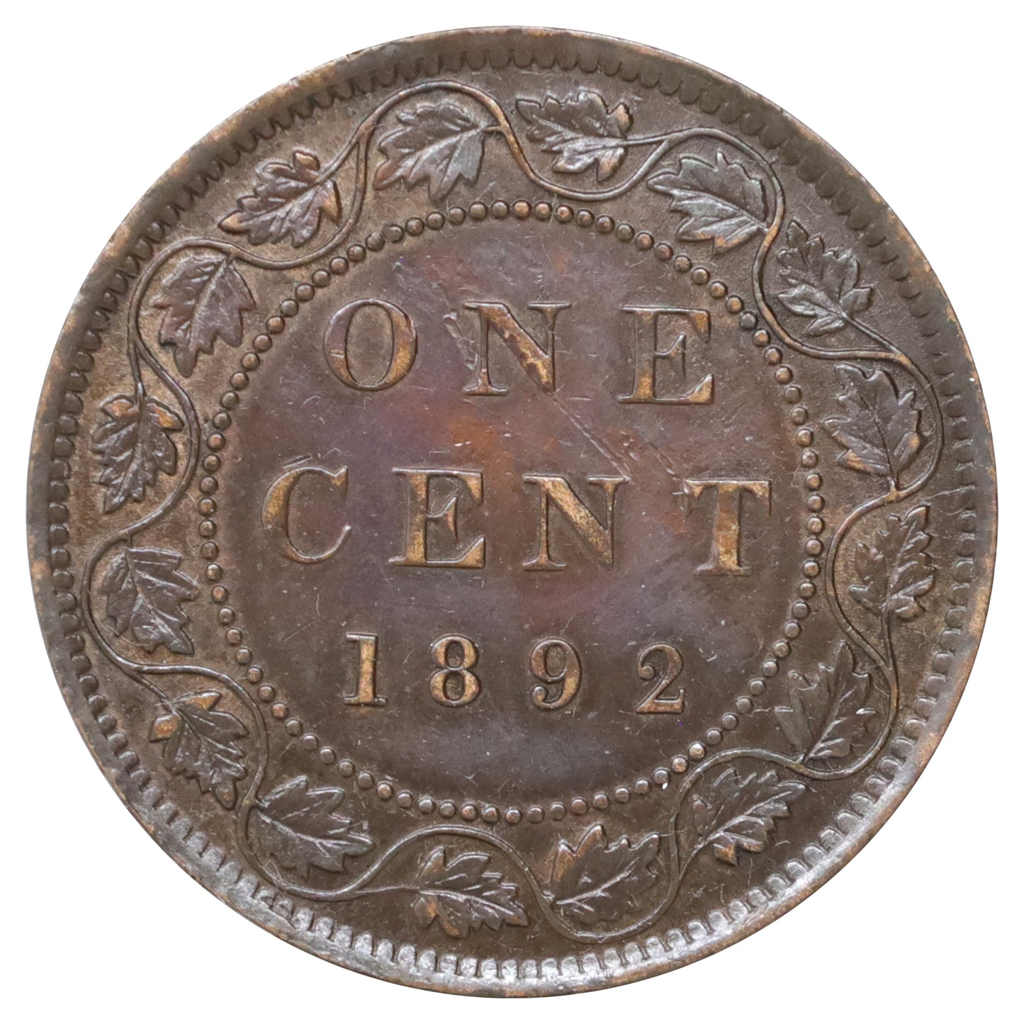 1892 Obv. 4 Canada 1-cent EF-AU (EF45) Scratched, marks, or impaired