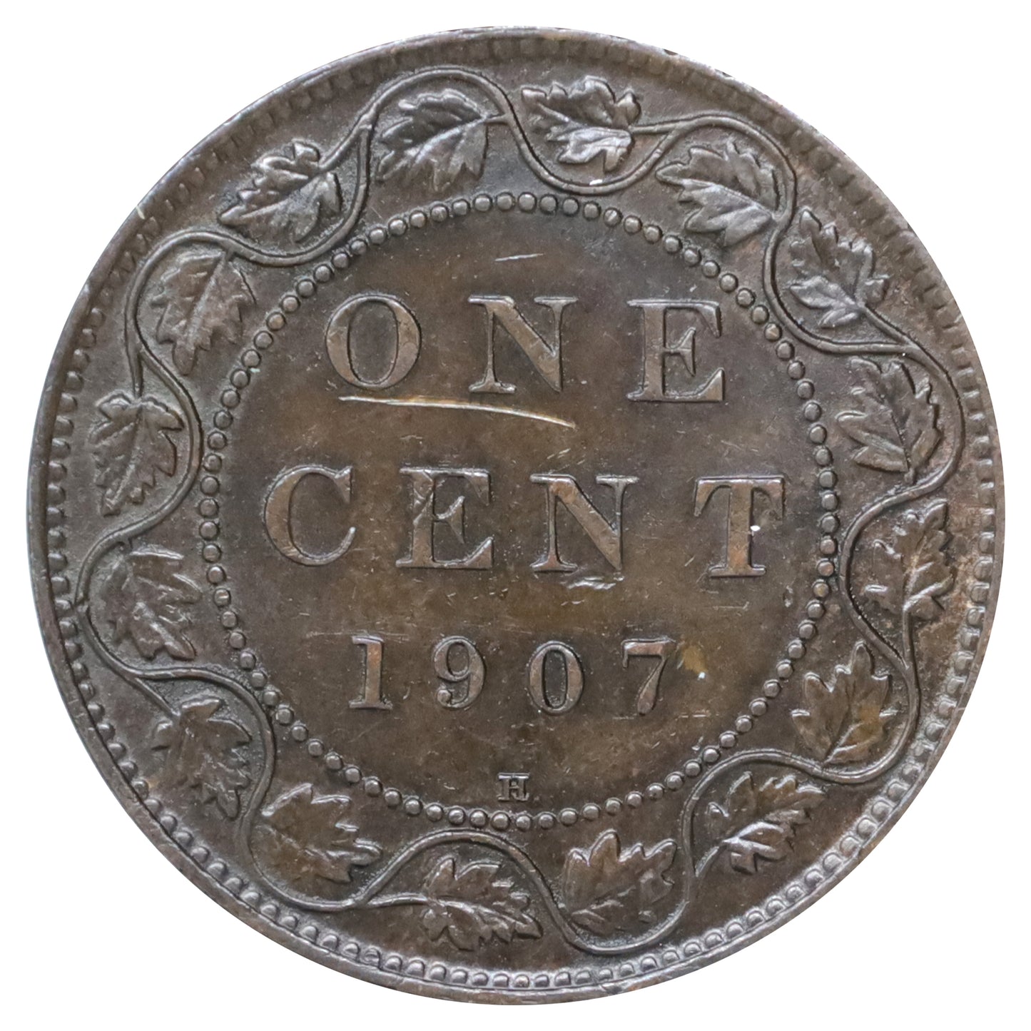 1907H Canada 1-cent Almost Uncirculated (AU50) Scratched, marks, or impaired