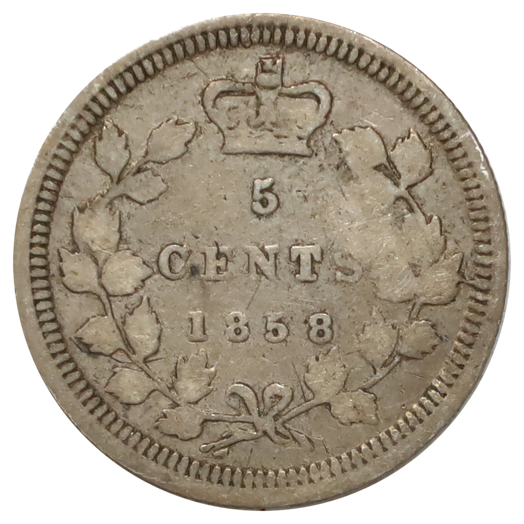 1858 Small Date Canada 5-cents Very Good (VG8) Scratched, marks, or impaired