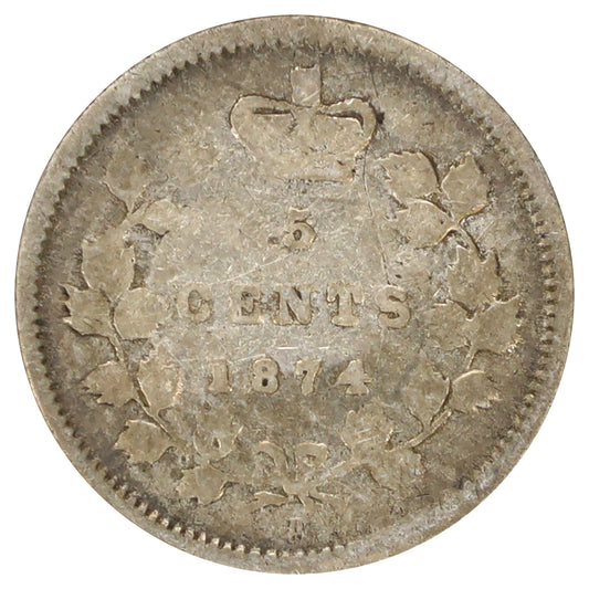 1874H Plain 4 Canada 5-cents Good (G4) Scratched, marks, or impaired
