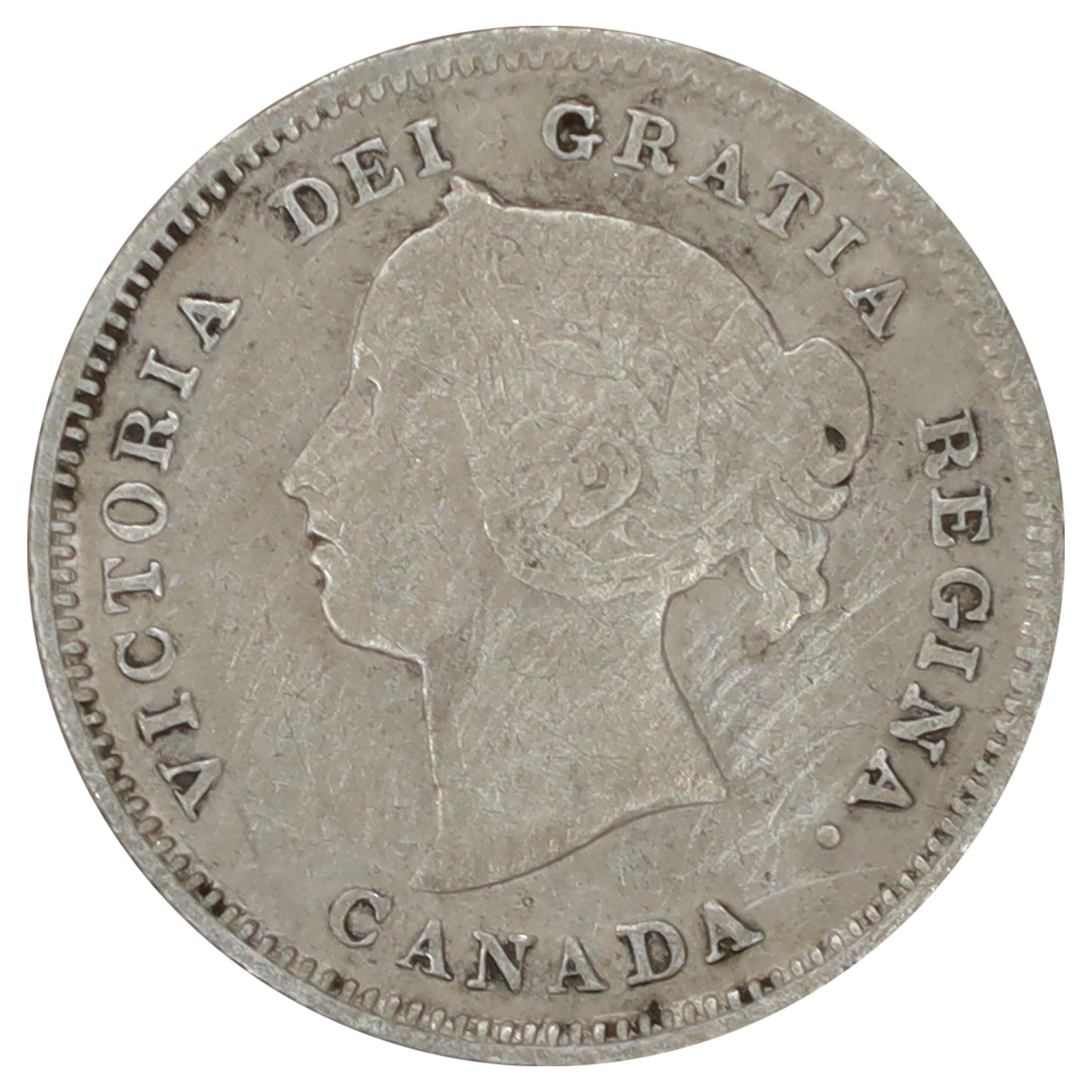 1885 Small 5 Canada 5-cents F-VF (F15) Scratched, marks, or impaired