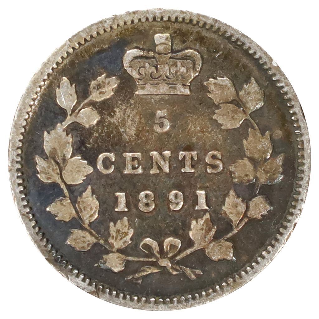 1891 Obv. 2 Canada 5-cents VG-F (VG10) Scratched, marks, or impaired