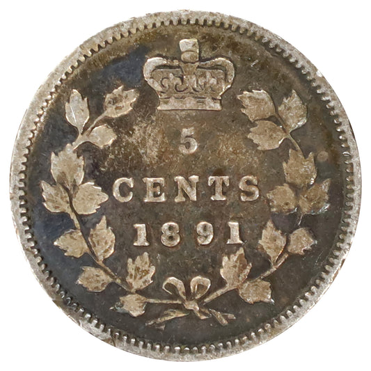 1891 Obv. 2 Canada 5-cents VG-F (VG10) Scratched, marks, or impaired