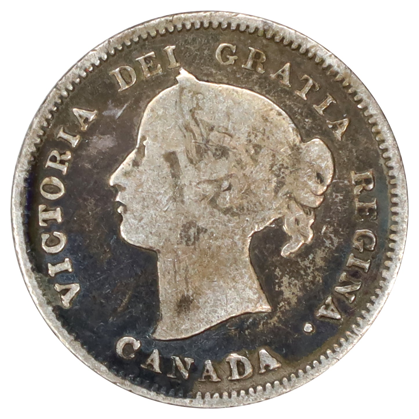 1891 Obv. 2 Canada 5-cents VG-F (VG10) Scratched, marks, or impaired