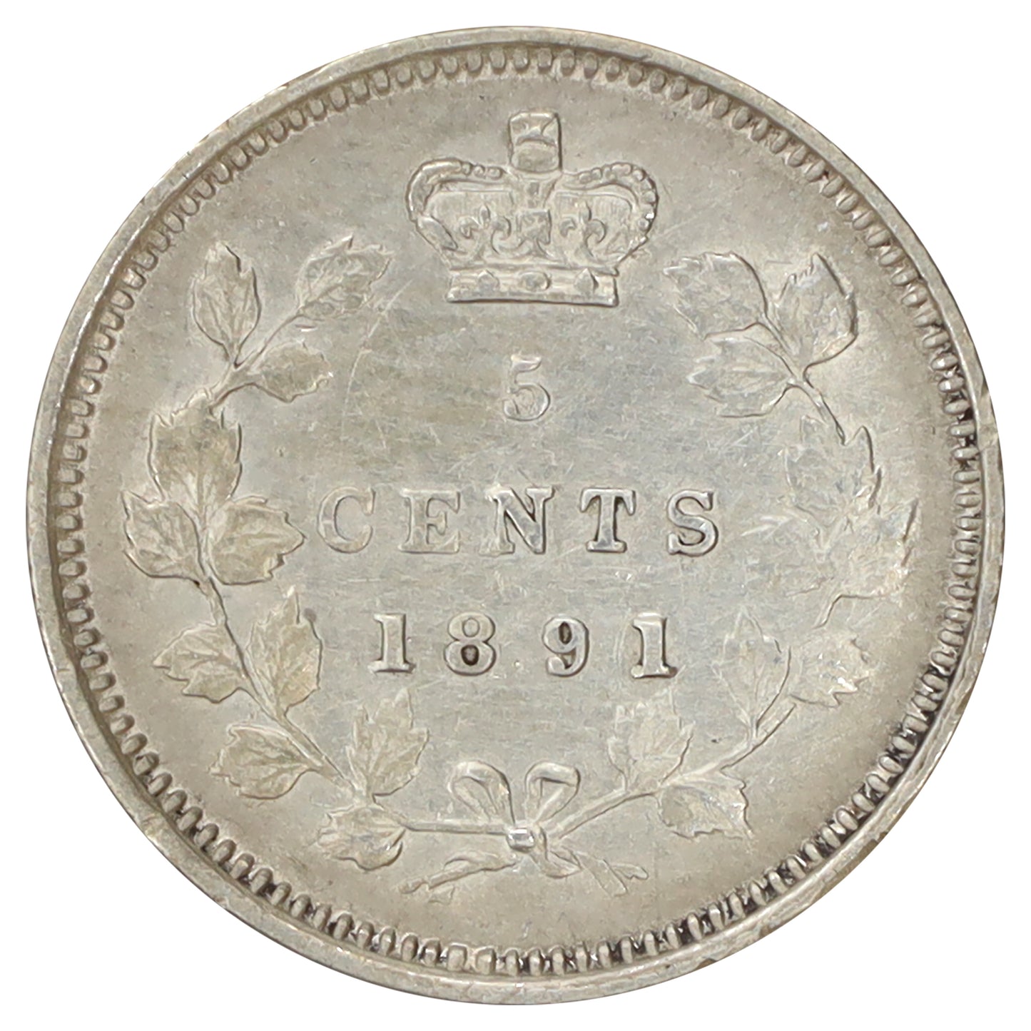 1891 Obv. 2 Canada 5-cents EF-AU (EF45) Scratched, marks, or impaired