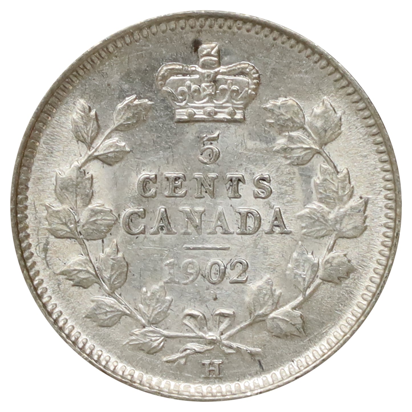 1902H Large H Canada 5-cents UNC+ (MS62) Scratched, marks, or impaired