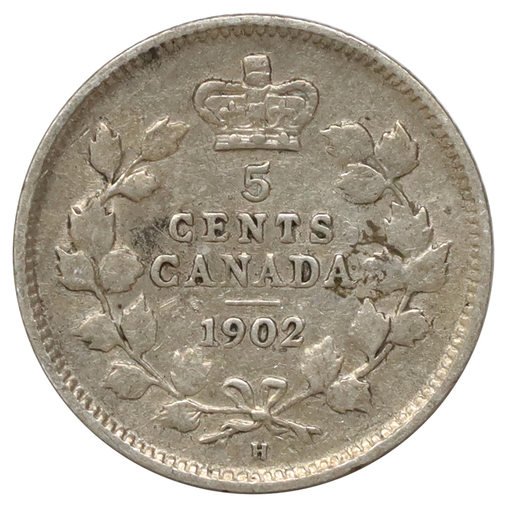 1902H Small H Canada 5-cents VG-F (VG10) Scratched, marks, or impaired