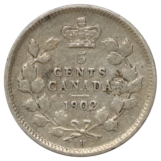 1902H Small H Canada 5-cents VG-F (VG10) Scratched, marks, or impaired