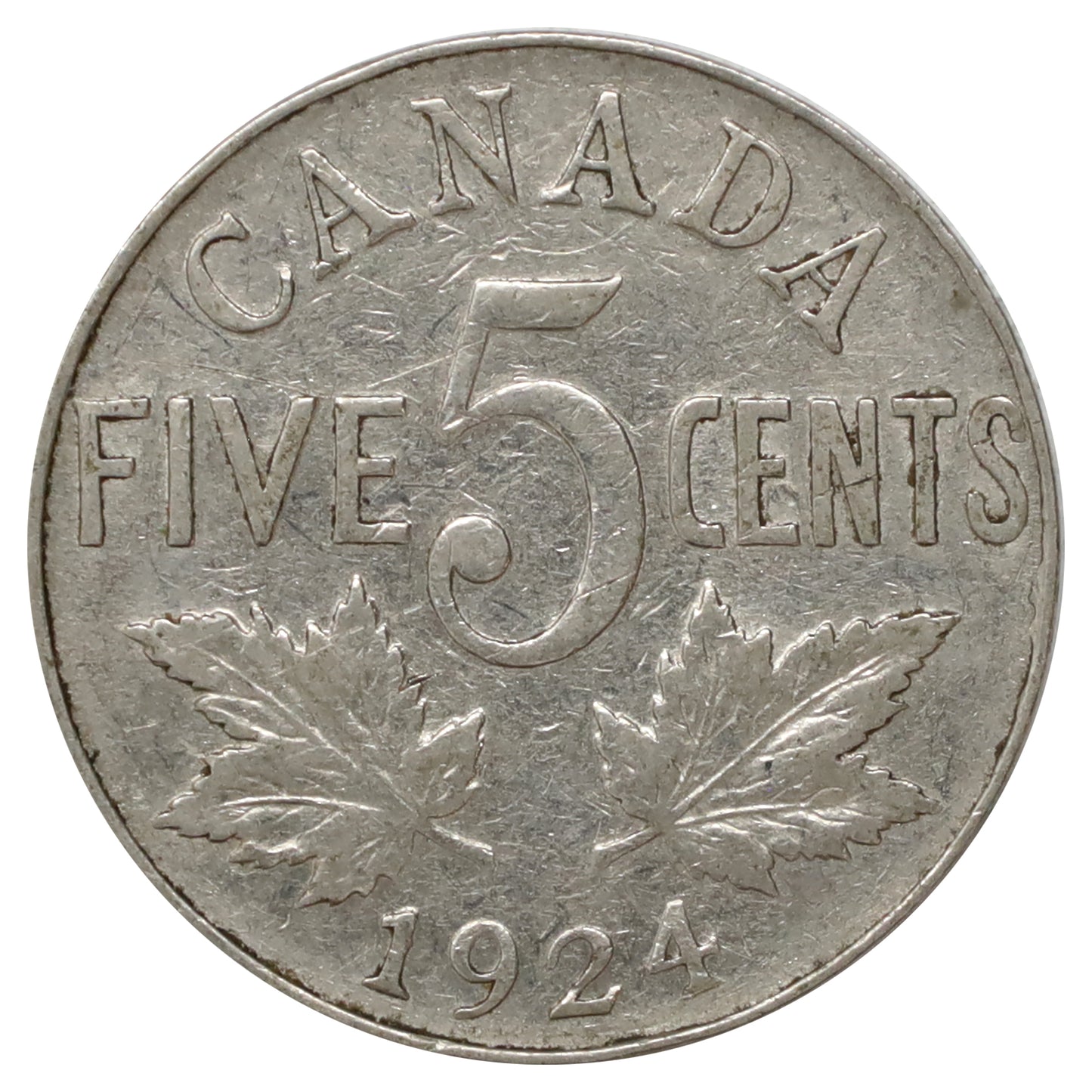 1924 Canada 5-cents Fine (F12) Scratched, marks, or impaired