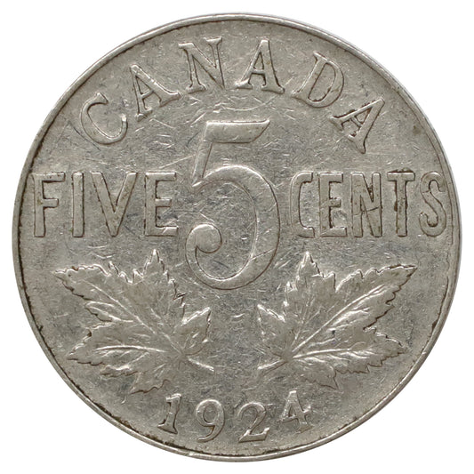 1924 Canada 5-cents Fine (F12) Scratched, marks, or impaired