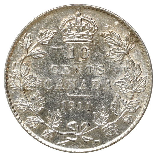 1911 Canada 10-cents EF-AU (EF45) Scratched, marks, or impaired