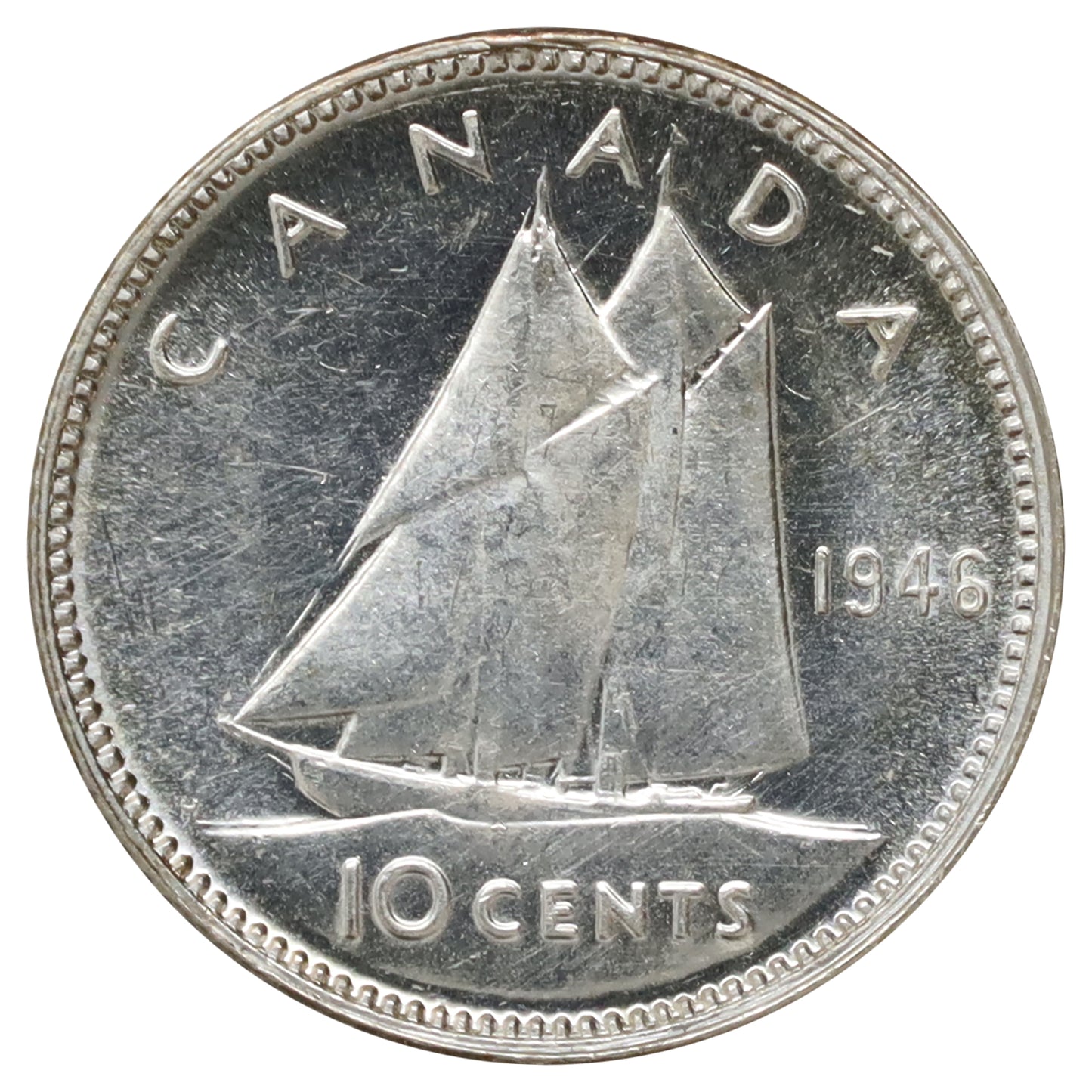 1946 Canada 10-cents Brilliant Uncirculated (MS63) Scratched, marks, or impaired