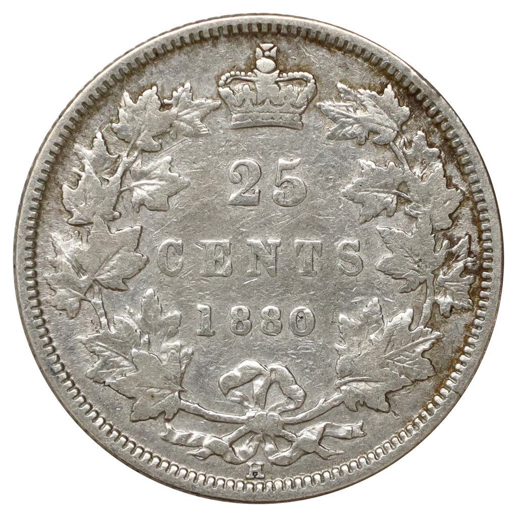 1880H Wide 0 Canada 25-cents F-VF (F15) Scratched, marks, or impaired