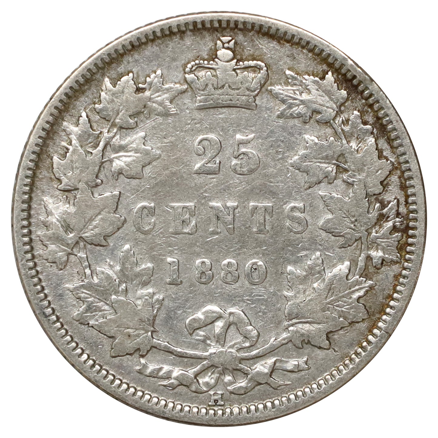 1880H Wide 0 Canada 25-cents F-VF (F15) Scratched, marks, or impaired