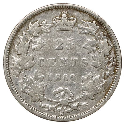 1880H Wide 0 Canada 25-cents F-VF (F15) Scratched, marks, or impaired