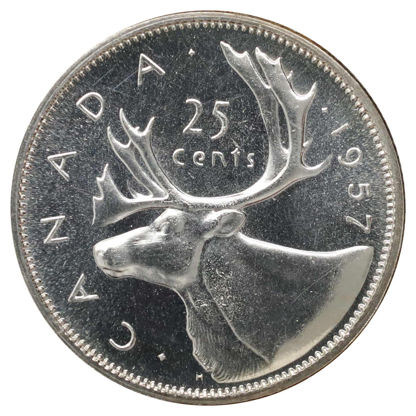 1957 Canada 25-cents Proof Like (Scratched, marks, or impaired)