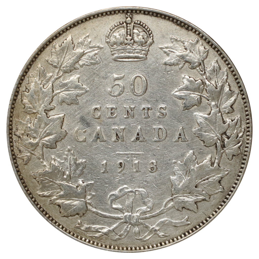 1913 Canada 50-cents Very Fine (VF20) Scratched, marks, or impaired