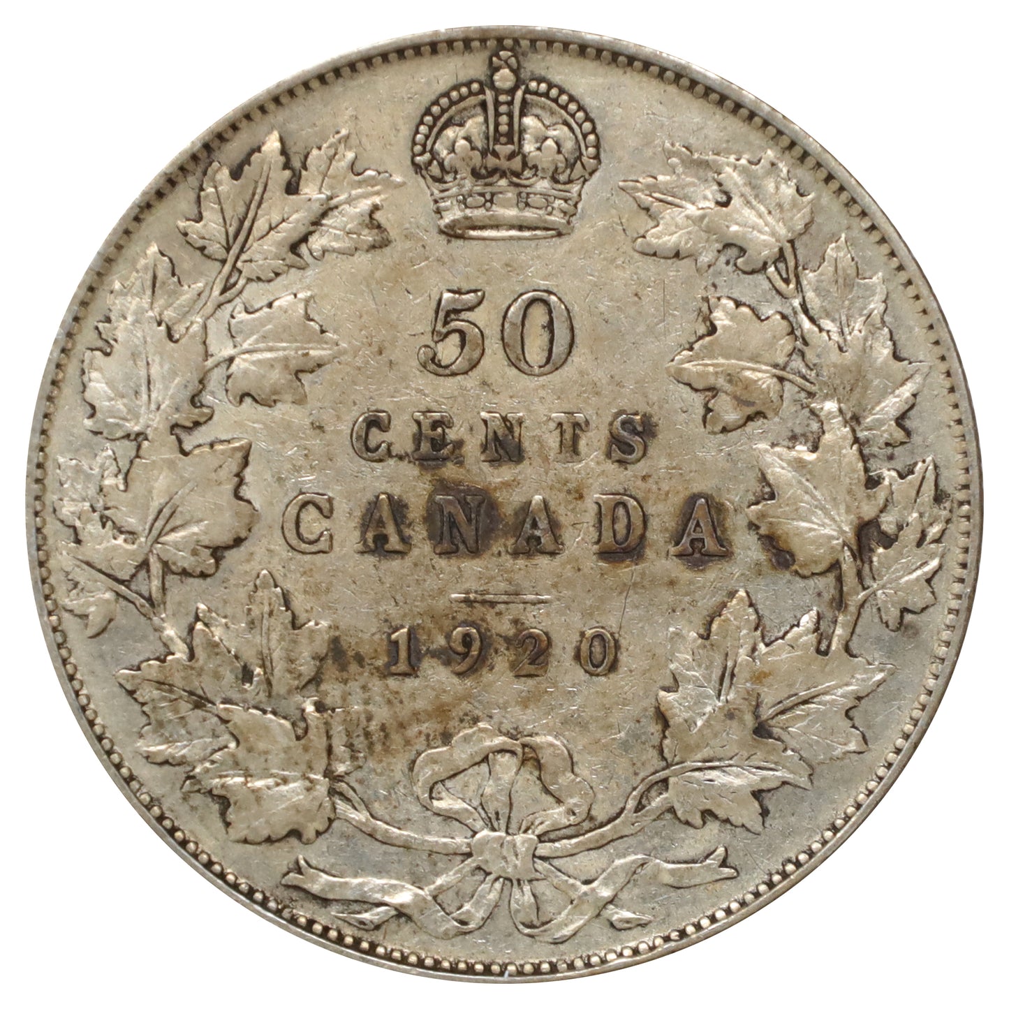 1920 Large 0 Canada 50-cents VG-F (VG10) Scratched, marks, or impaired