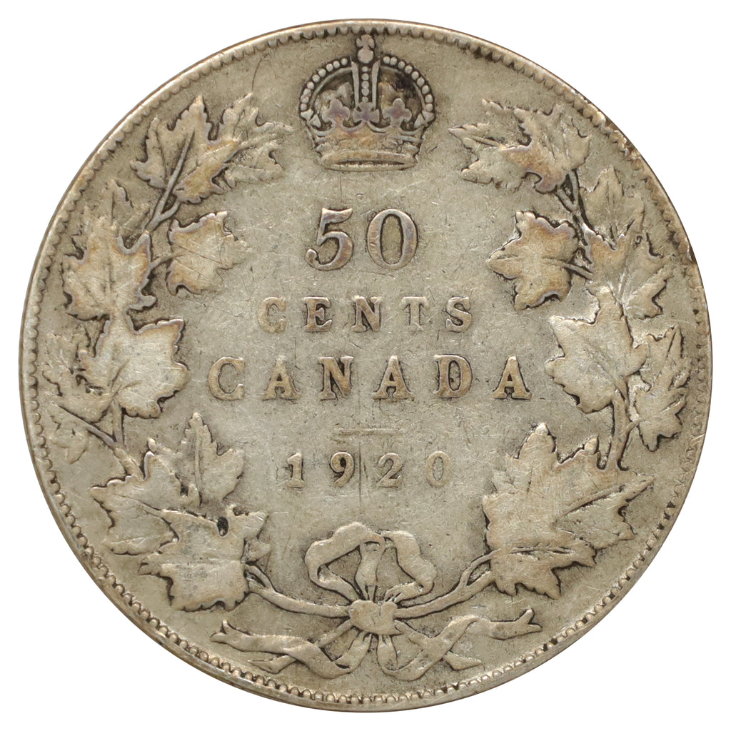 1920 Large 0 Canada 50-cents Very Good (VG8) Scratched, marks, or impaired