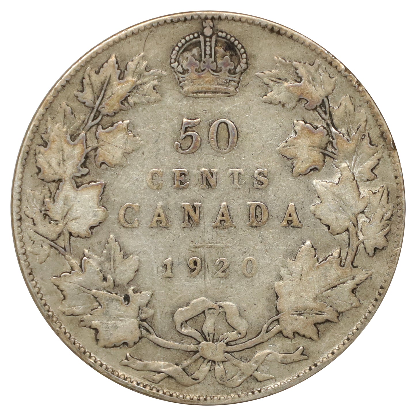 1920 Large 0 Canada 50-cents Very Good (VG8) Scratched, marks, or impaired