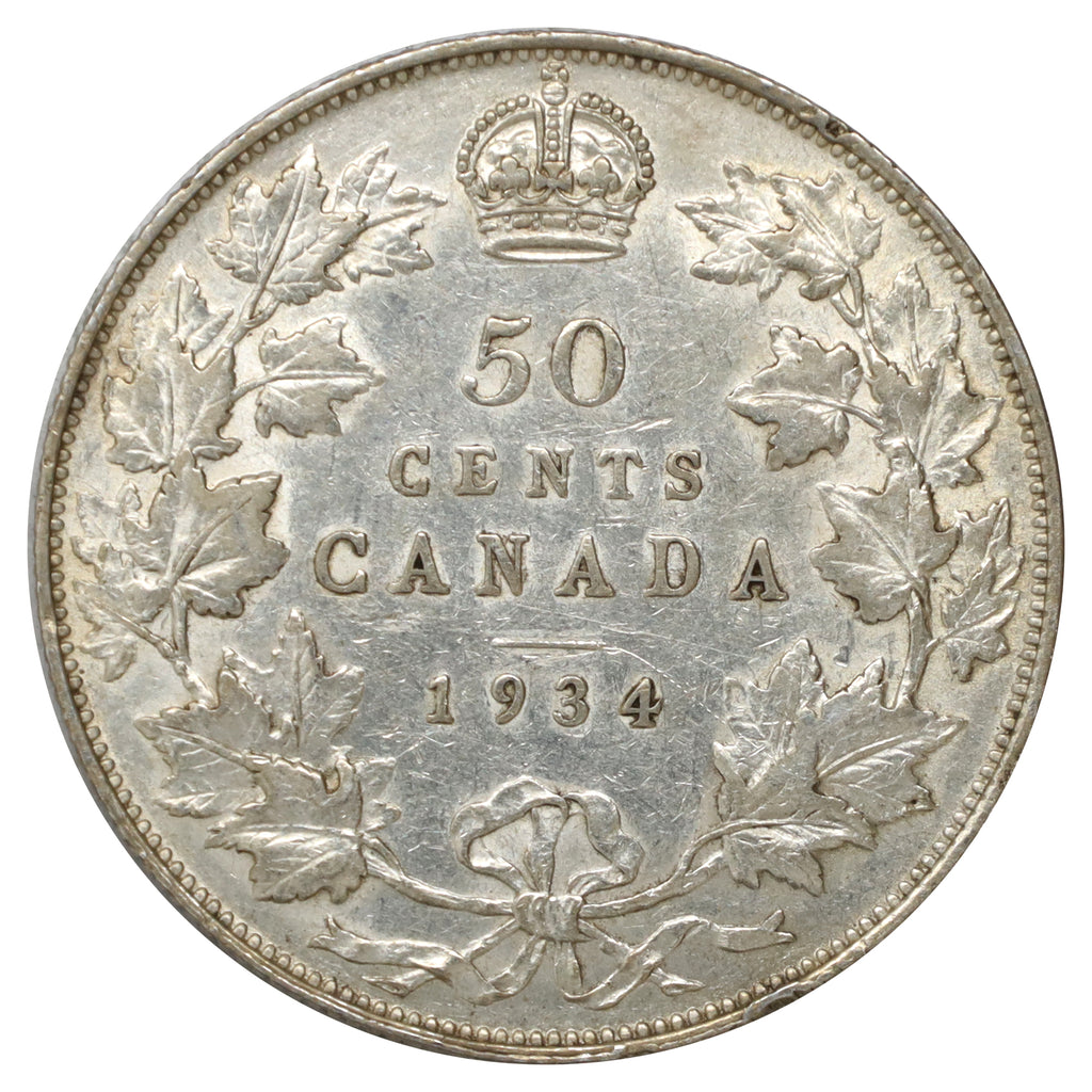 1934 Canada 50-cents VF-EF (VF30) Scratched, marks, or impaired