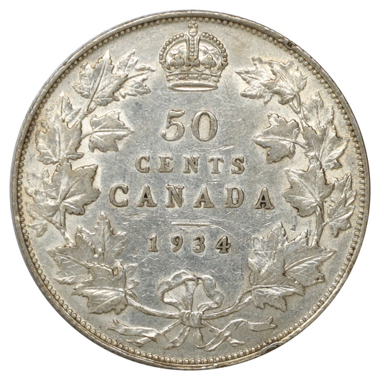 1934 Canada 50-cents VF-EF (VF30) Scratched, marks, or impaired
