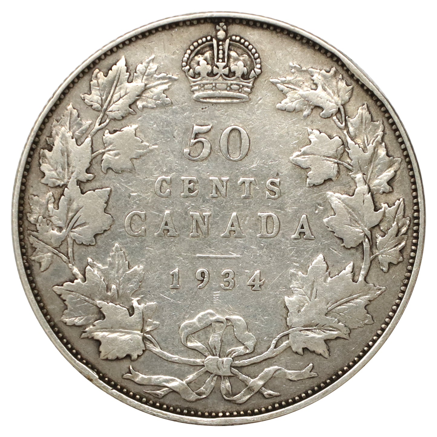 1934 Canada 50-cents Fine (F12) Scratched, marks, or impaired