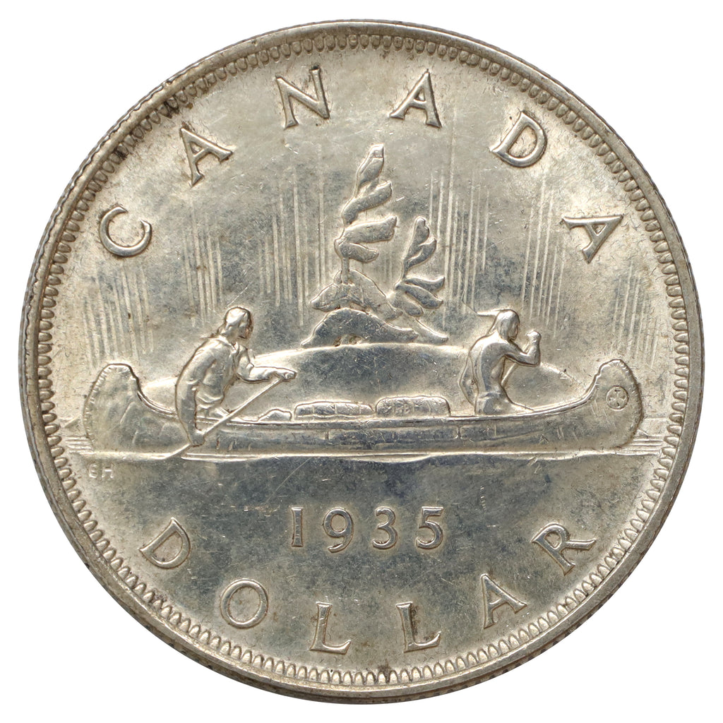 1935 Double Voyageur Canada Dollar AU-UNC (AU55) Scratched, marks, or impaired