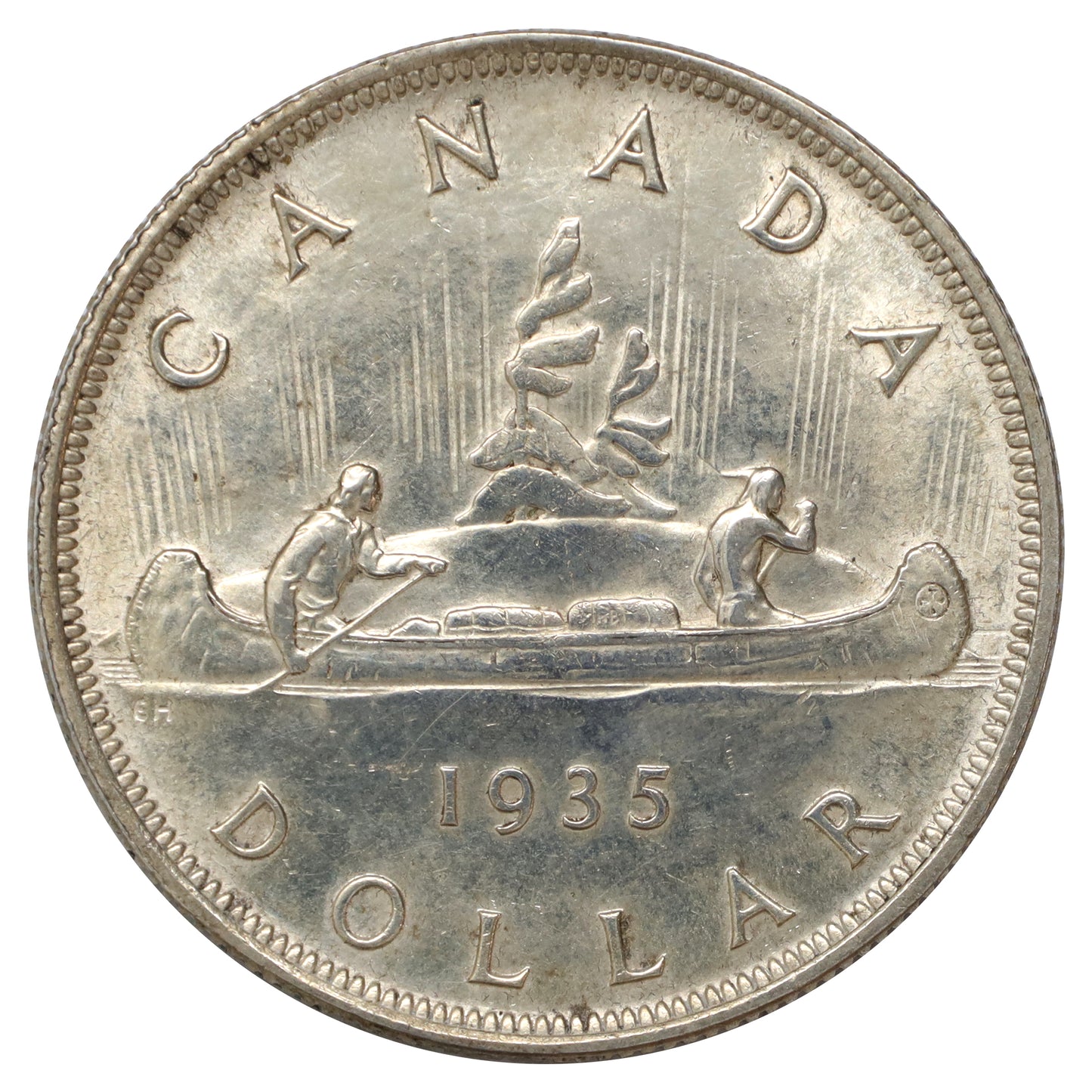 1935 Double Voyageur Canada Dollar AU-UNC (AU55) Scratched, marks, or impaired