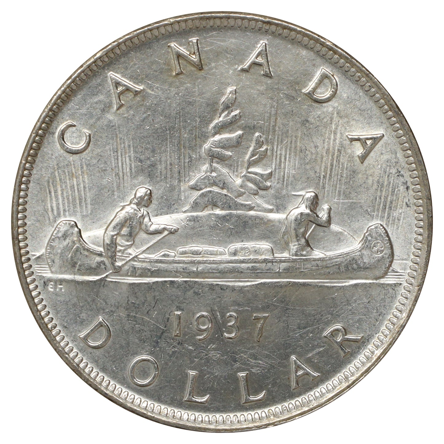 1937 Canada Dollar Uncirculated (MS60) Scratched, marks, or impaired
