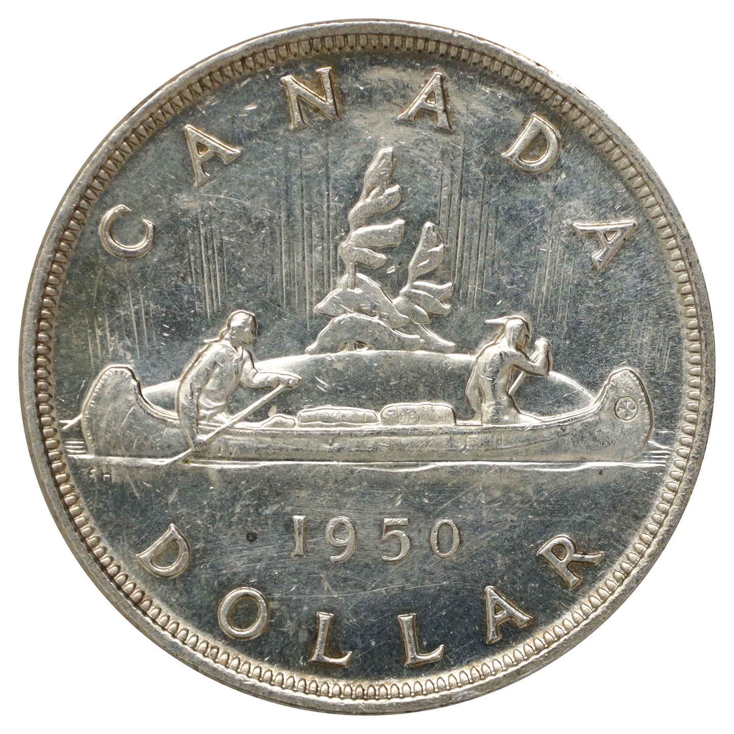 1950 Canada Dollar Uncirculated (MS60) Scratched, marks, or impaired
