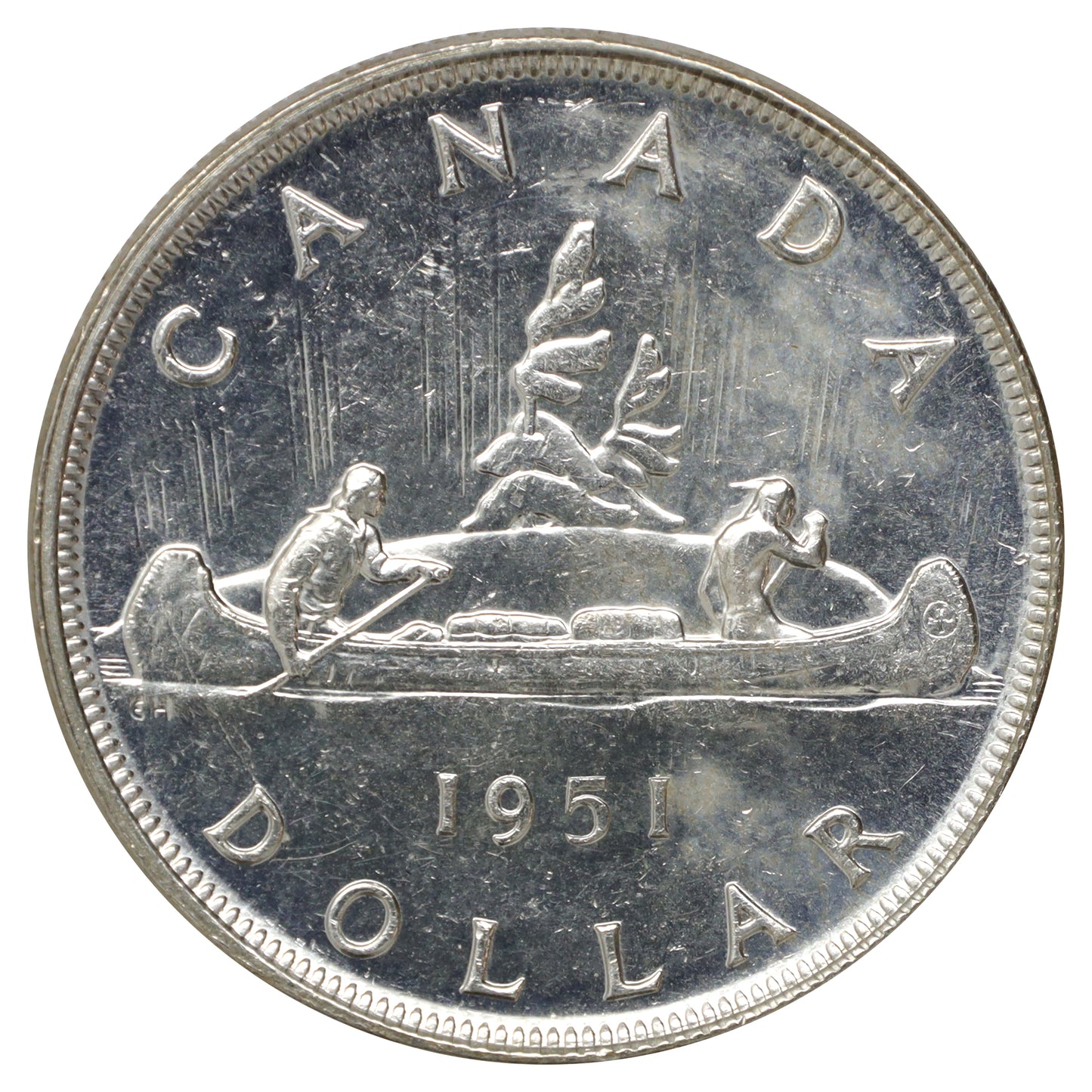 1951 SWL Canada Dollar Uncirculated (MS64) Scratched, marks, or impaired