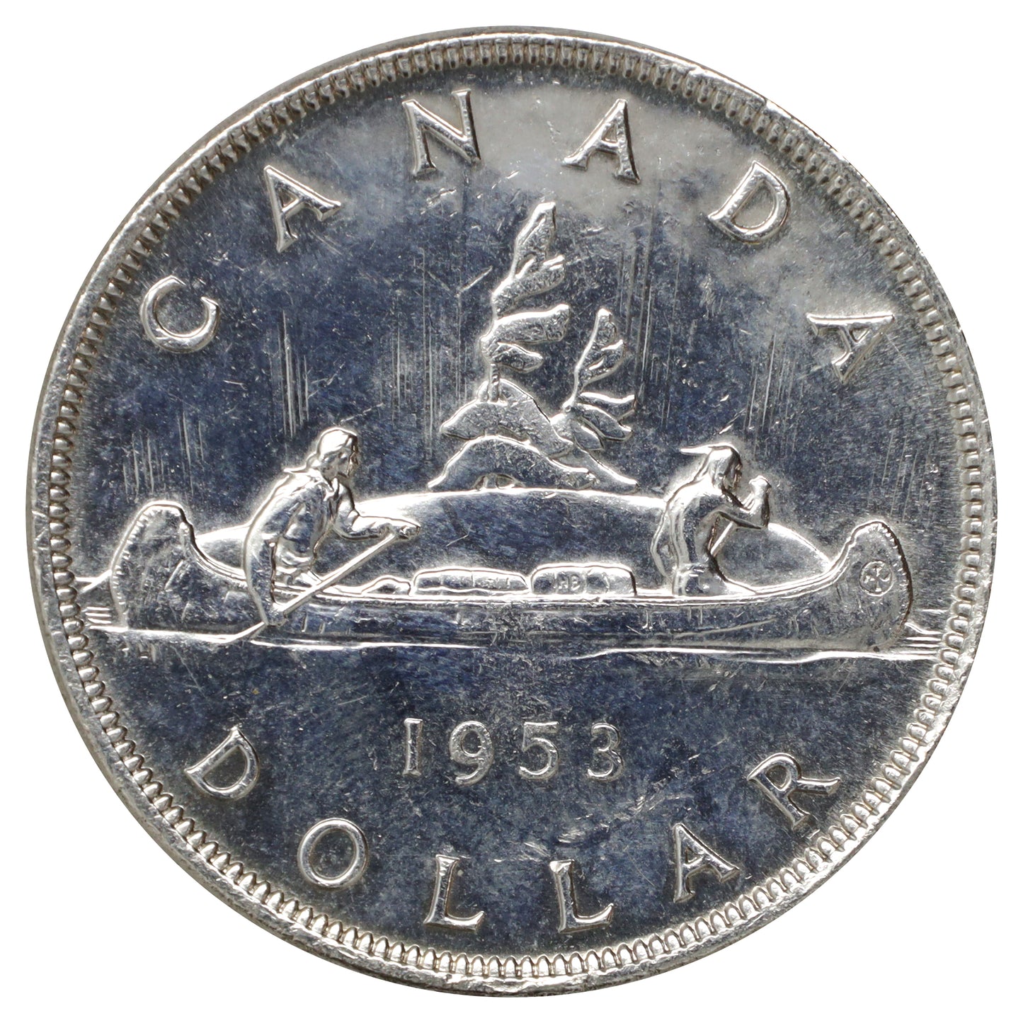 1953 NSS SWL Canada Dollar Brilliant Uncirculated (MS63) Scratched, marks, or impaired