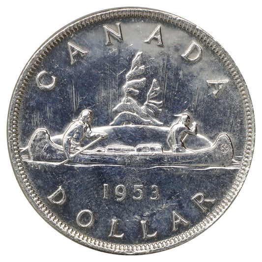 1953 NSS SWL Canada Dollar Brilliant Uncirculated (MS63) Scratched, marks, or impaired