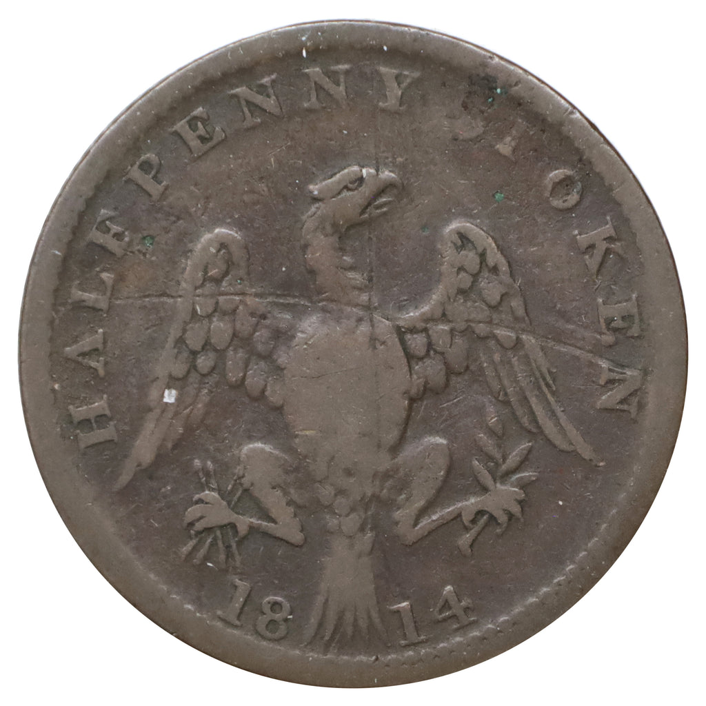 LC-54C1 1814 Lower Canada Spread Eagle Large Shield Halfpenny Token Fine (F12) Impaired