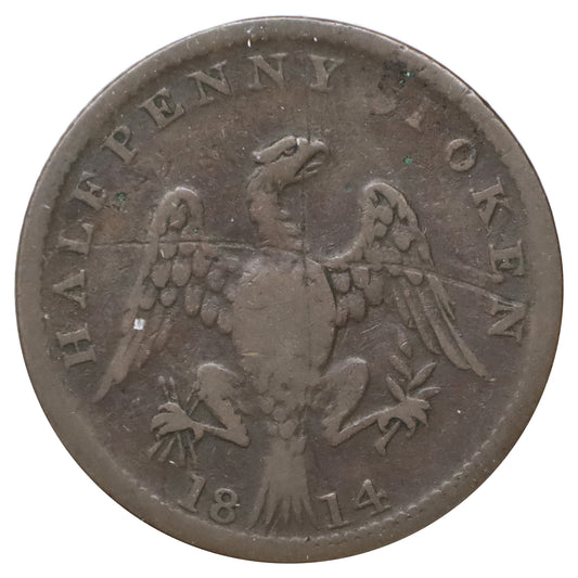 LC-54C1 1814 Lower Canada Spread Eagle Large Shield Halfpenny Token Fine (F12) Impaired