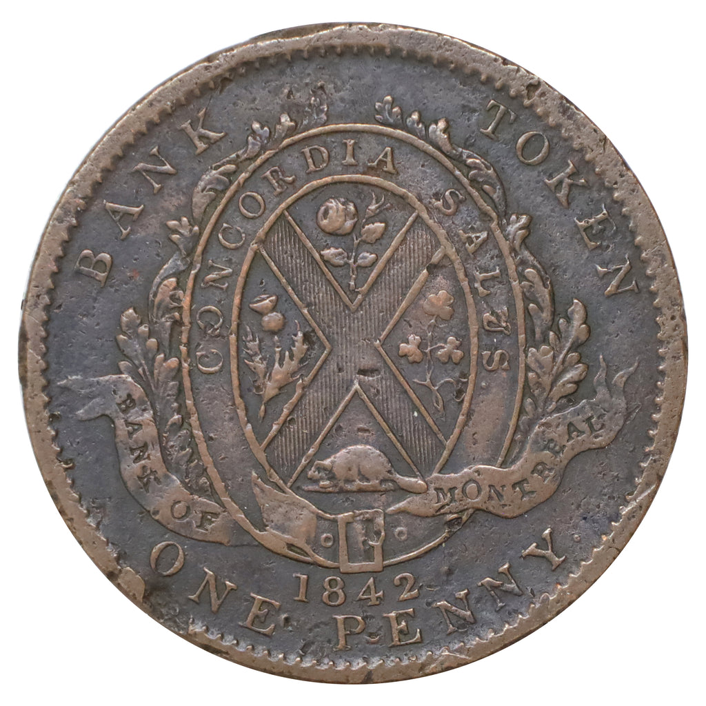PC-2B 1842 Province of Canada Bank of Montreal Penny Token Very Fine (VF20) Impaired