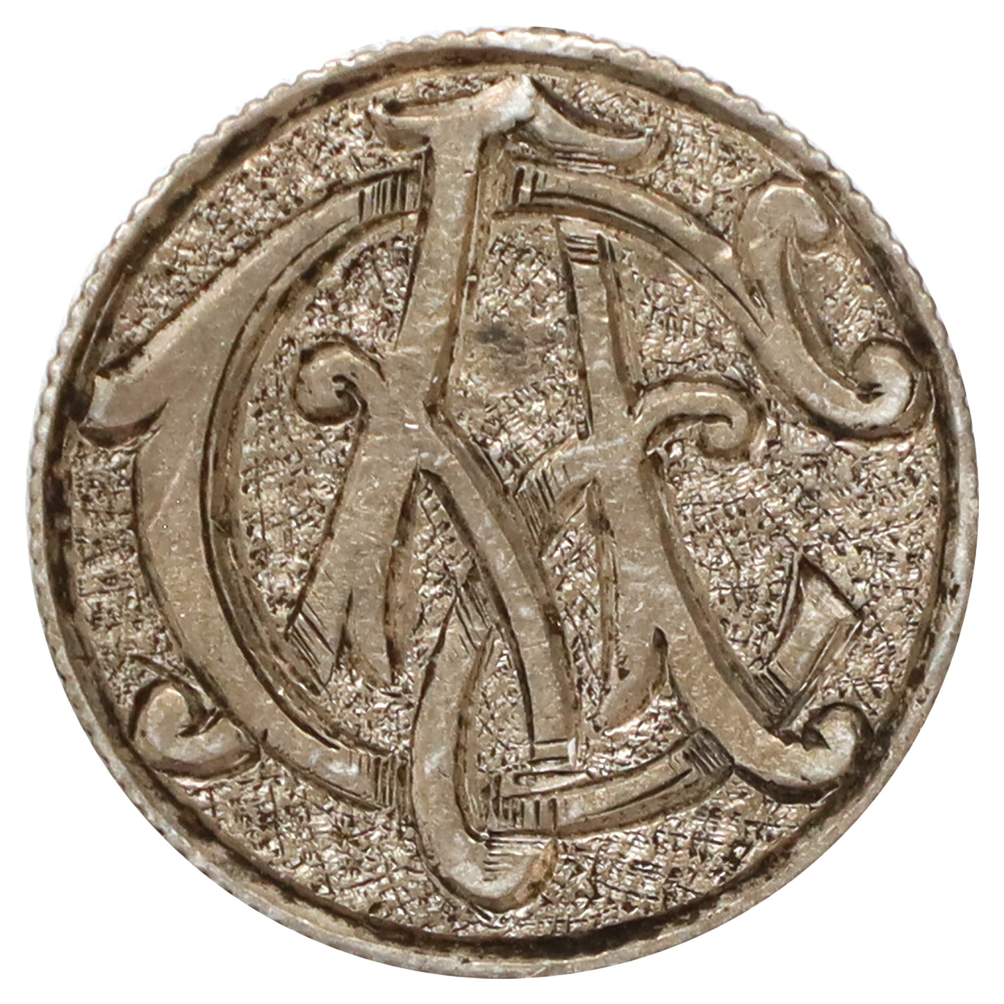 Love Token Struck on Victorian Silver 5-cent Coin: Initials "CA"